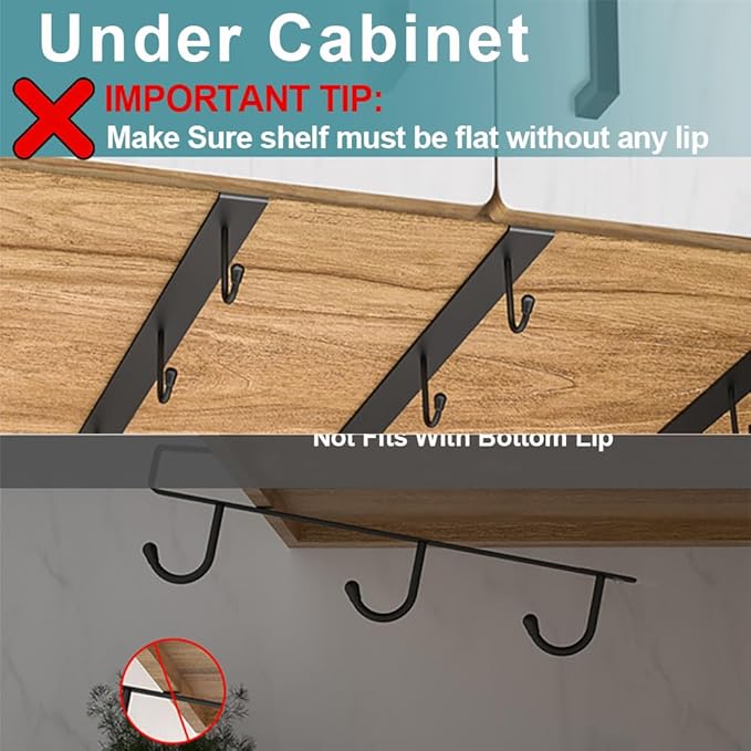 ECROCY Coffee Mug Holder Under Cabinet Only Fits Shelves up to 3/4" Thick, Clip-On Coffee Mug Organizer Pack of 3, No Drilling Free Damage