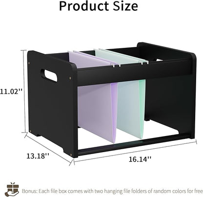LONTAI Bamboo Hanging File Organizer, Office Desk File Organizer for Letter Size, Wood Hanging File Folders Organizer Record Holder Storage Stand Bookshelf Easy Assembly, Black