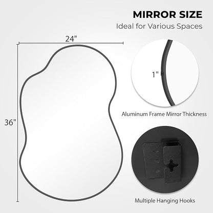 WallBeyond Irregular Wall Mirror – Asymmetrical Mirror with Aluminum Alloy Frame, Decorative Wall Mirror for Living Room, Bedroom, Bathroom, and Entryway 36" H x 24" W (Black)