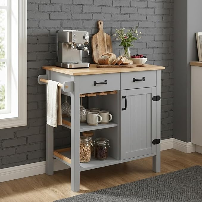 From the Tree Furniture Modern Kitchen Island Cabinet with Convenient Storage Drawers - Solid Pine Wood Coffee Bar Cart, 31" Storage & Organization Solution - Practical Kitchen Cabinet