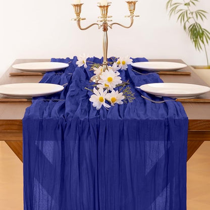 Socomi 3pcs Royal Blue Valentine's Day Cheesecloth Table Runner Boho Rustic Gauze 120 inch 10FT Cheese Cloth Runner for Wedding Party Baby Shower Birthday Home Decor Holiday Decorations