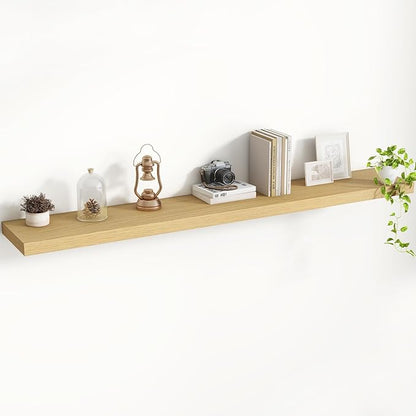 Acovy 55 Inch Floating Shelves, 8 Inch Deep Floating Shelves for Wall, Hanging Shelf with Invisible Brackets, Deep Shelves for Bathroom, Bedroom, Living Room, Oak, Set of 1