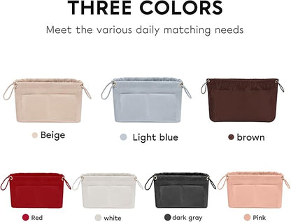 GIVLEFLY Purse Organizer Insert with Multiple Pockets, Drawstring Satin Tote Bag Organizer, Small Light Weight Purse Liner with Zipper Pocket (Small,Pink) Fit for City23 Carryall BB and More
