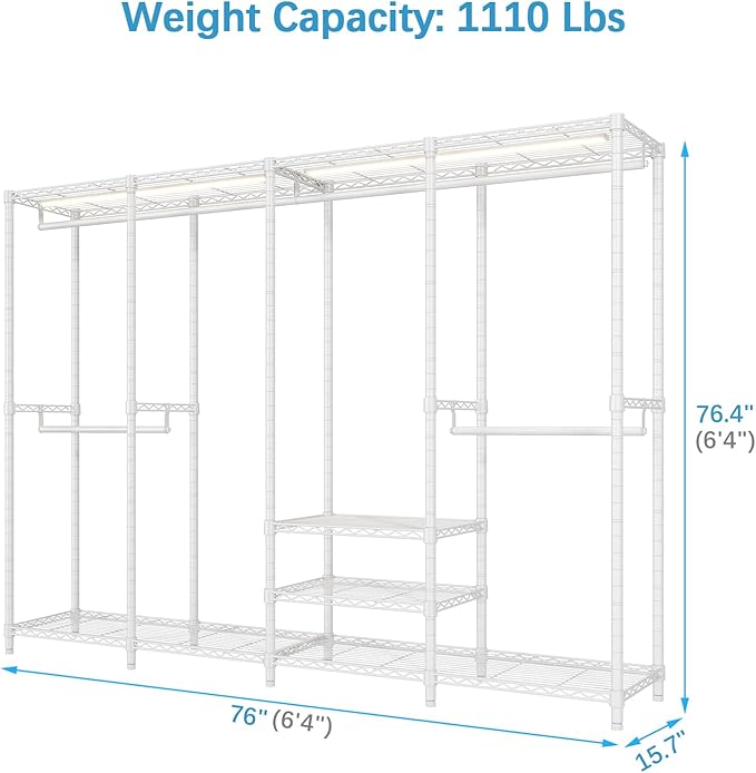 VIPEK V40L Clothes Rack with Dimmable LED Lights, 3000K Warm White, Heavy Duty Clothing Rack for Hanging Clothes Portable Closet Wardrobe Freestanding Closet Rack for Bedroom, Max Load 890lbs, White