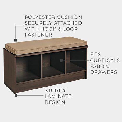 ClosetMaid 3258 Cubeicals 3-Cube Storage Bench, Natural Gray with Gray Cushion