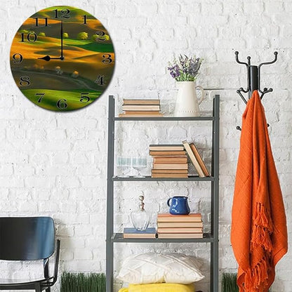 Lawn Scenery Wall Clock 10 Inch Silent Non Ticking Battery Operated Wooden Modern Office Simple Minimalist Clock Decorative for Kitchen Home Bathroom Living Room