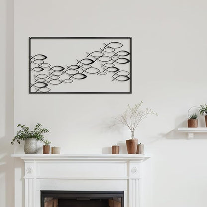 SIGNLEADER Metal Wall Decor Fish School Minimalist Modern Abstract Wall Sculpture Hangings Home Decoration for Living Room, Bedroom, Bathroom, Kitchen, Outdoor - 36" Black
