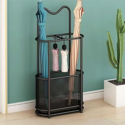 Metal Umbrella Holder, Umbrella Rack with Non-slip Pads, Umbrella Stands with Hook, Freestanding Umbrella Basket for Entryway, Living Room(Black)