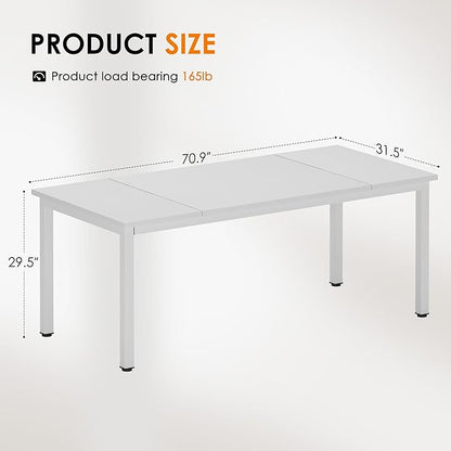 DlandHome Computer Desk, Large Executive Office Desk Computer Table Study Writing Workstation for Home Office,White,70.8 x 31.5 inch