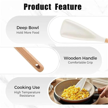 Silicone Cooking Spoon 2-Pack - Safe for Nonstick Cookware, BPA-Free Flexible Design for Cooking and Serving, Matte Black & White