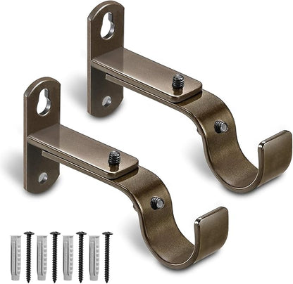 Adjustable Curtain Rod Brackets, Metal Window Drapery Rod Hanger Holders Hooks for 1 inch Rods (Brown, Set of 2)
