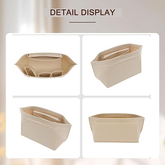 Doxo Felt Purse Organizer Insert,Handbag Organizer Compatible with Longchamp Le-pliage Large and More, Long Champ Bag Organizer Keeps Tote Handbags Shaped & Neat (Beige,Large)