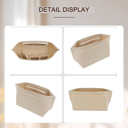 Doxo Felt Purse Organizer Insert,Handbag Organizer Compatible with Longchamp Le-pliage Large and More, Long Champ Bag Organizer Keeps Tote Handbags Shaped & Neat (Beige,Large)