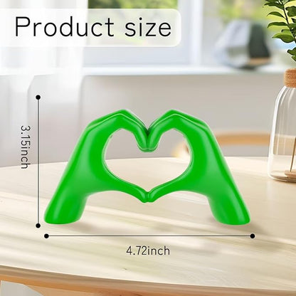 Small Green Decor,Resin Heart Hands Sculpture for Living Room Bedroom Bookshelf Shelves Office Desk Decor,Love Finger Modern Statue for Wedding Decorations,Unique Birthday for Women Girls.