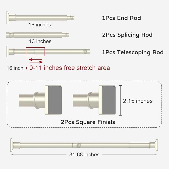 UIOSANRT Brushed Nickel Shower Curtain Rod 31-68 Inches Non-Slip Shower Rod Tension Mounted No Drill Tension Shower Curtain Rods Spring Tension Rod for Windows Bathroom