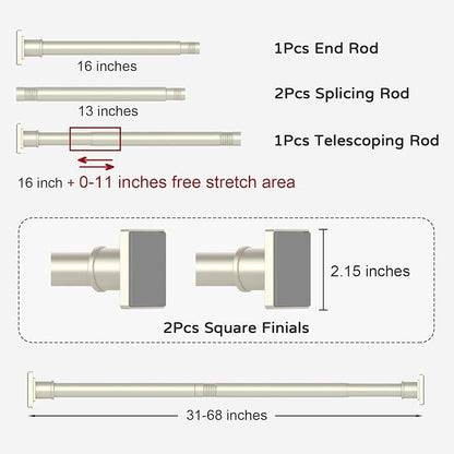 UIOSANRT Brushed Nickel Shower Curtain Rod 31-68 Inches Non-Slip Shower Rod Tension Mounted No Drill Tension Shower Curtain Rods Spring Tension Rod for Windows Bathroom