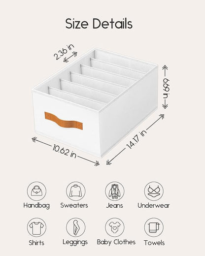 Homsorout Purse Organizer for Closet, Fabric Handbag Storage Organizer with Handles, Foldable Bag Organizer Drawer for Flat Handbags, Clothes, Towels or Pants, Closet Storage Organizer, White, 6 Pack