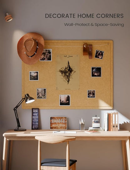 Fluxynara Large Bulletin Board, 47.2" x 35.4"Cork Board Alternative with 24 Safe Removable Adhesive Tabs, Foldable Felt Pin Board for Home Office, Classroom, Bedroom,Entryway for Walls— Mustard Yellow