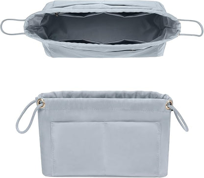 GIVLEFLY Purse Organizer Insert with Multiple Pockets, Drawstring Satin Tote Bag Organizer, Small Light Weight Purse Liner with Zipper Pocket (Small,Blue) Fit for City 23 Carryall BB and More