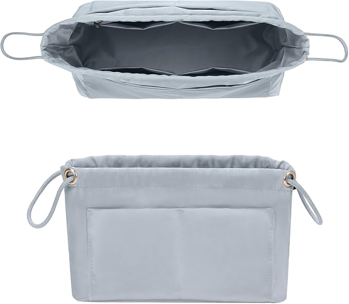 GIVLEFLY Purse Organizer Insert with Multiple Pockets, Drawstring Satin Tote Bag Organizer, Light Weight Purse Liner with Zipper Pocket (Extra Large,Blue) Fit for Longchamp Large,Neverful and More