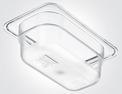 CURTA 6 Pack NSF Food Pans, 1/9 Size 2 1/2 Inch Deep, Commercial Polycarbonate Plastic Clear Freezer-Safe