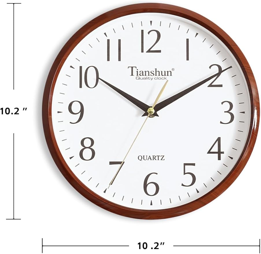Wall Clock Silent Non-Ticking Battery Operated Small 10 Inch Modern Easy to Read for Living Room Bedroom Kitchen Office Decor (Redwood Grain)