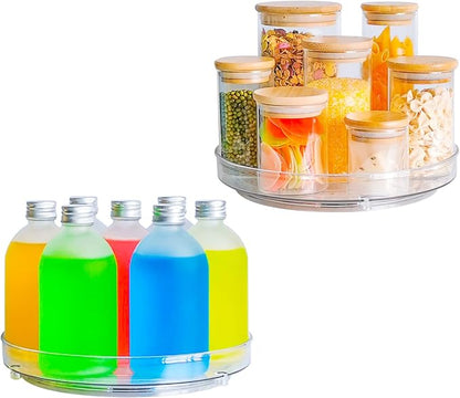 Clear Lazy-Susan Turntable Cabinet-Organizer – 2-Pack 9-Inch Spice Rack Storage for Fridge Refrigerator Pantry