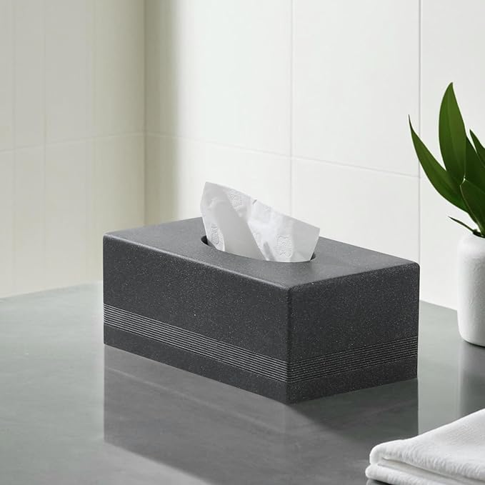 Haocoott Tissue Box Cover Rectangle, Resin Facial Tissues Holder Covers RectangularToilet Paper Holder Case Dispenser Home Decorative for Bathroom Kitchen Bedroom Living Room Office (Black)