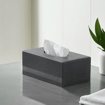 Haocoott Tissue Box Cover Rectangle, Resin Facial Tissues Holder Covers RectangularToilet Paper Holder Case Dispenser Home Decorative for Bathroom Kitchen Bedroom Living Room Office (Black)