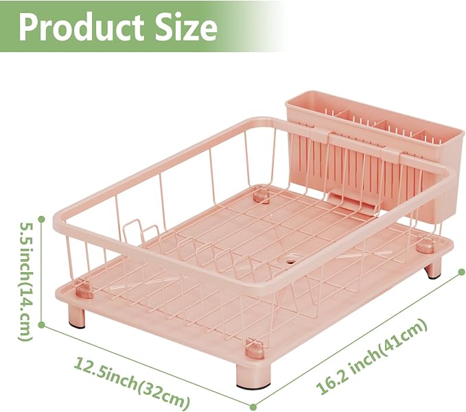 Hiviweer Pink Dish Drying Rack - Space-Saving Dish Rack,Dish Racks for Kitchen Counter with Drainboard, Birthday Christmas Day Mothers Day Thanksgiving Gifts for Mom Grandma Wife Kitchen Enthusiasts