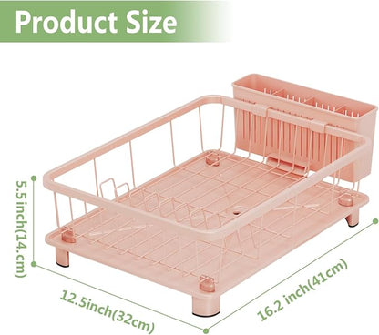 Hiviweer Pink Dish Drying Rack - Space-Saving Dish Rack,Dish Racks for Kitchen Counter with Drainboard, Birthday Christmas Day Mothers Day Thanksgiving Gifts for Mom Grandma Wife Kitchen Enthusiasts