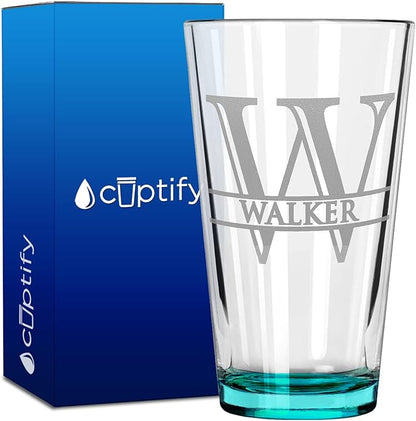 Personalized Beer Glass Engraved Teal 16oz Pint Glass, Custom Gift for Men & Women with 13 Design Options, Perfect for Birthdays, Weddings, Father’s Day & More