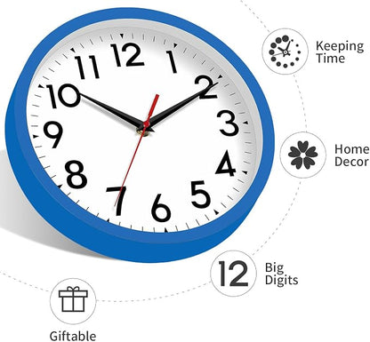 DAXSMY Wall Clock Small Analog 8 Inch Silent Non Ticking Battery Operated Modern Simple Decorative for Kitchen Office Bedroom Bathroom Living Room(Blue)