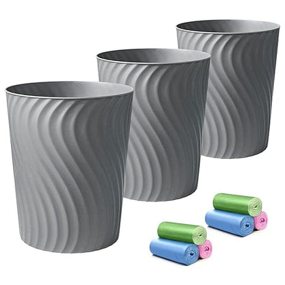 YGJT Small Trash Can, 3 Pack 1.8 Gallons Bathroom Trash Can Waste Basket, Round Garbage Can, Plastic Trash Bin for Kitchen, Dorm, Bedroom, Office, Living Room, Study, Compact Spaces(Grey)