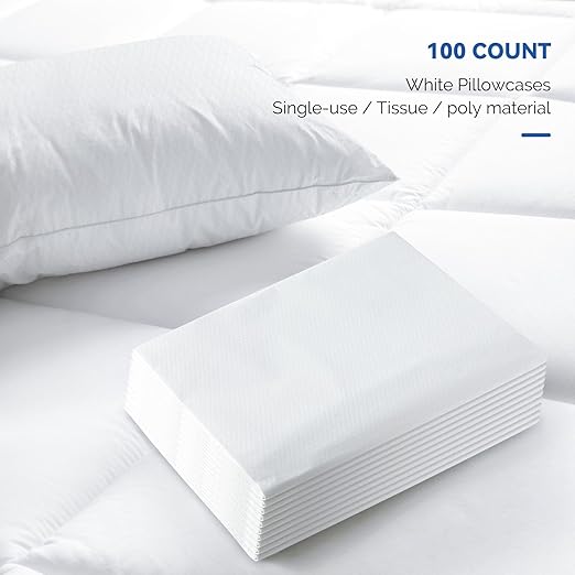 JMU 100PCS Disposable Pillow Case 21" x 30", Tissue/Poly Medical Pillow Covers Sleeves, White