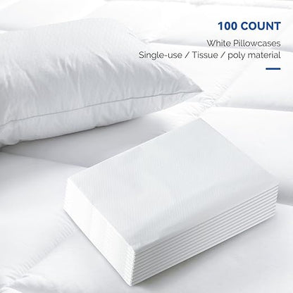 JMU 100PCS Disposable Pillow Case 21" x 30", Tissue/Poly Medical Pillow Covers Sleeves, White