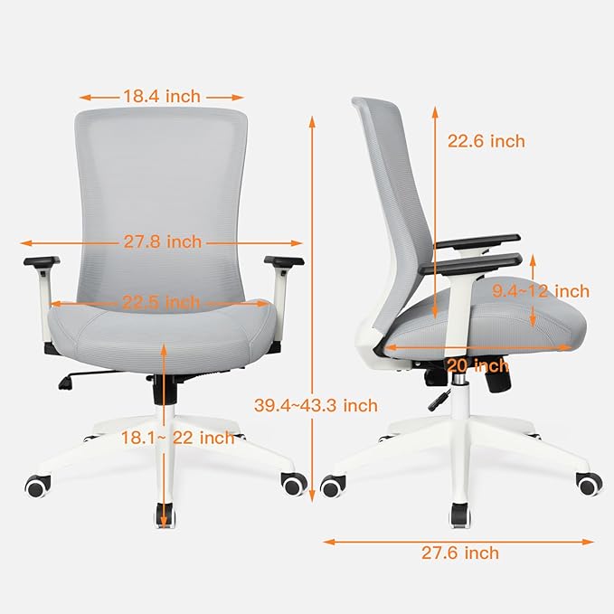 Big and Tall Home Office Desk Chair 500lb Capacity for Heavy People, Ergonomic Wide Mesh Desk Chair with Stepless Recline & Lock, 5.5" Thick Cushion, High Back, Adjustable Height & Armrests