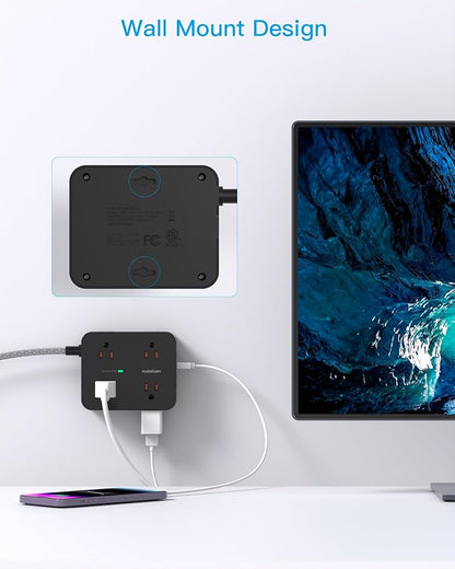 Power Strip Surge Protector 10 Ft Cord, HANYCONY Extension Cord Flat Plug with 8 Outlets 4 USB Ports(2 USB C), Wall Mount, Desk Charging Sation for Home Offcie