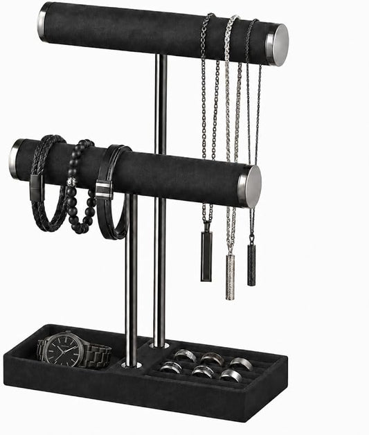 bussdis 2 Tier Bracelet Holder Display - Detachable T Bar Black Velvet Bracelet Holder, Jewelry Holder Organizer for Bracelet, Necklace, Earrings, Rings