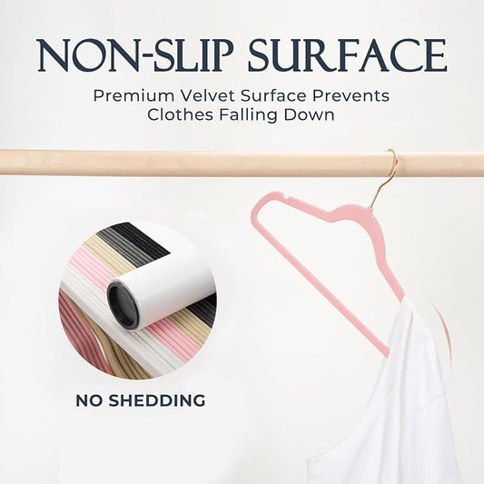 HOUSE DAY Pink Velvet Hangers 120 Pack, Premium Clothes Hangers Non-Slip Felt Hangers, Sturdy Black Hangers Heavy Duty Coat Hangers, Durable Suit Hangers, Space Saving No Hanger Mark Rotating Hook