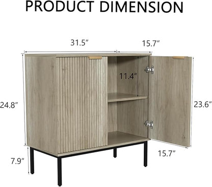 Fluted Sideboard, Buffet Cabinet with Storage, Wooden with Doors and Shelves, Accent Cabinet for Living Dining Room, Entryway