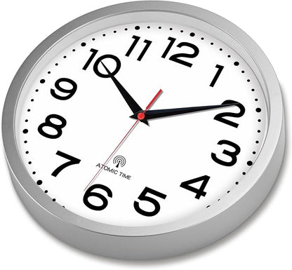 Roymnie Atomic Wall Clock 10 Inch, Modern Clock Battery Operated Classic Analog Decorative for Kitchen, Living Room, Office, Bedroom, Bathroom (Silver)
