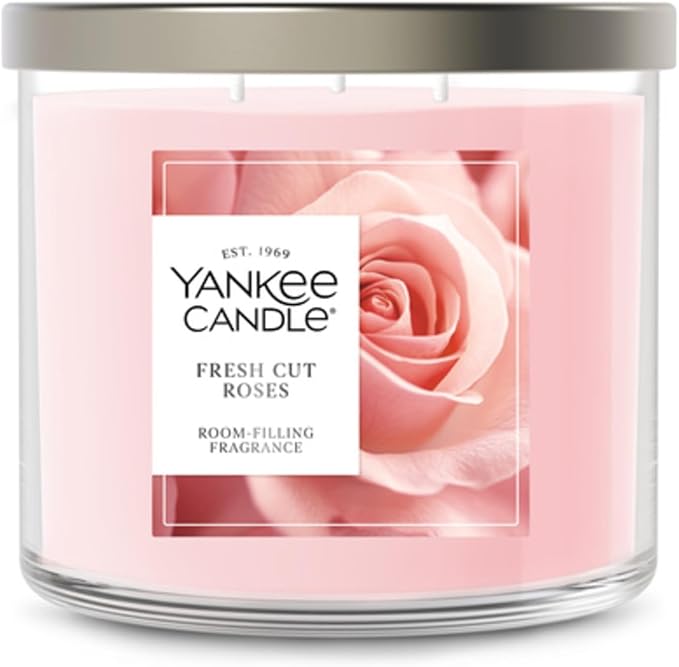 Yankee Candle Fresh Cut Roses, Scented Candle, 14.5oz 3-Wick Candle Jar with up to 40 Hours Burn Time