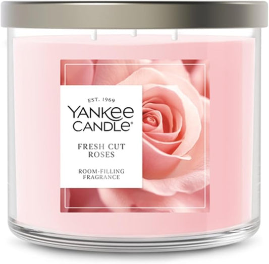Yankee Candle Fresh Cut Roses, Scented Candle, 14.5oz 3-Wick Candle Jar with up to 40 Hours Burn Time