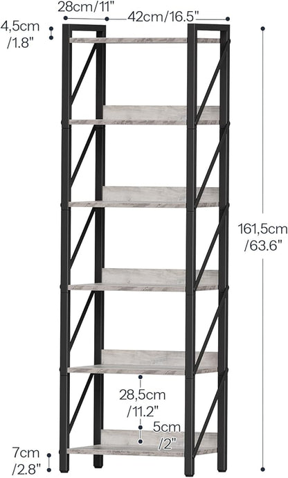 HOOBRO Bookshelf, 6-Tier Industrial Bookcase, Book Shelf Storage Organizer, Tall Bookshelf with Metal Frame for Living Room, Bedroom, Home Office, Kitchen, Greige and Black BG72SJ01