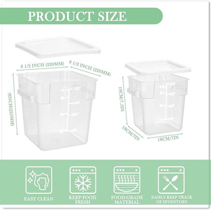 Lallisa 4 Pcs 8 Qt and 4 Qt Clear Food Storage Containers with Lids, Handles and Scales, Commercial Grade Square Containers Polycarbonate Air Tight for Home Storage Kitchen Restaurant(White)