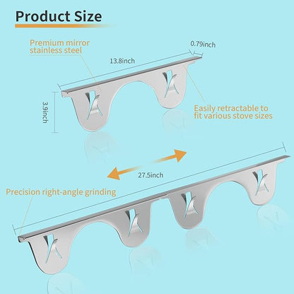 Stove Gap Covers Stainless Steel, 2 Pack, Stove Gap Filler, Stove Gap Guard, Range Trim Kit, Heat Resistant, Easy Clean, Retractable, Length 13.8” to 27.5”