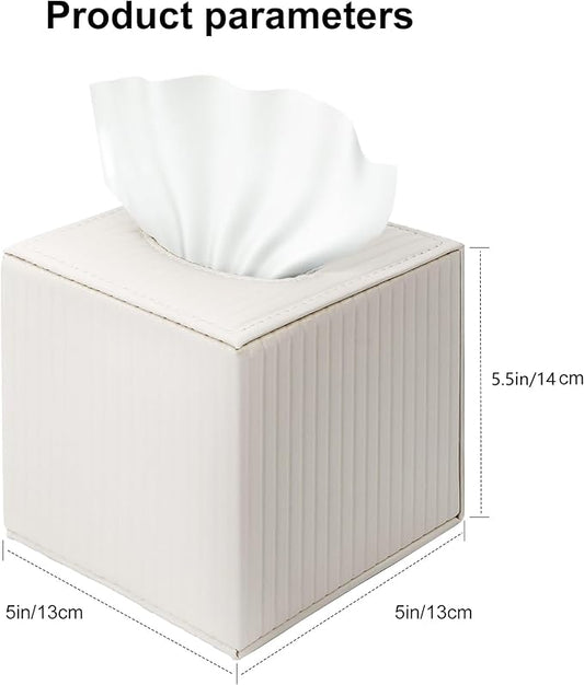 White Square PU Leather Tissue Box Cover with Magnetic Bottom – Stylish Cube Holder for Napkins, Decorative for Bathroom, Living Room, Office, Car, Nightstand