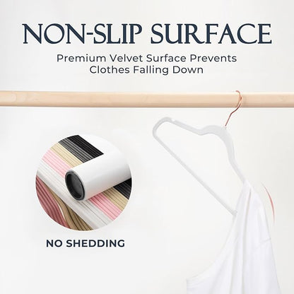 HOUSE DAY White Velvet Hangers 60 Pack, Premium Non-Slip Felt Clothes, Sturdy Heavy Duty Coat, Durable Hangers for Suits, Space Saving with No Hanger Mark, 360° Swivel Rotating Rose Gold Hook