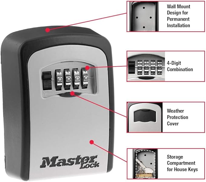 Master Lock Set Your Own combination Wall Mount Lock Box, 5 Key capacity, Black 5401EC